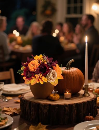 BLOSMON Fall Flowers Ball Centerpieces for Table, 6 Pcs, Red and Orange - Image 4