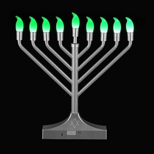 Electric Hanukkah Menorah,RGB Led Menorahs for Chanukah Decoration,Color Changing with Remote Control & Push-Button to Choose The Day and Timer Options Battery/USB Powered,Silver - Image 6