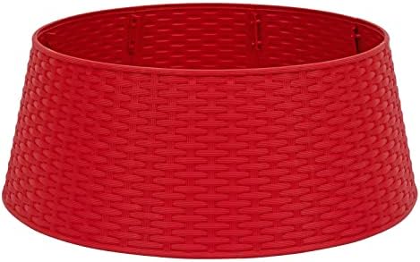 HarcoHome Christmas Tree Collar, 28.4" D Round Base Cover, Plastic Rattan Collar, Tree Ring for Artificial Trees, Tree Skirt for Artificial Xmas Tree Decorations (Extra Large, Red) - Image 2