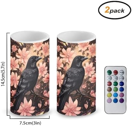 Crow Flameless Candles 2 Pack 6 x 3 inch Battery Operated Candles with Multicolor Timer Remote Control LED Fake Candles for Warm Light Dinner Table Home Decor - Image 3