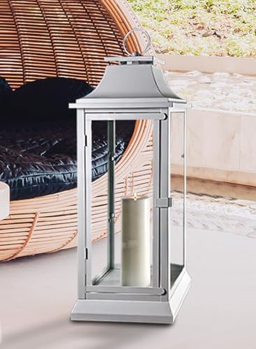 Serene Spaces Living White Hurricane Lanterns with Clear Glass Panels, Perfect for Home Decor, Parties & Events, Table Top Or Hanging Lantern for Indoor & Outdoor, 9.5" Square & 25" Tall - Image 3