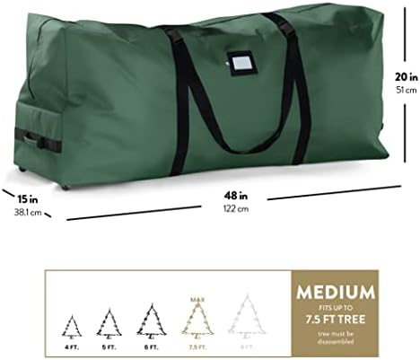 ZOBER 600D Oxford Fabric Rolling Christmas Tree Storage Bag - Fits 7.5 Ft Artificial Trees - Waterproof Christmas Tree Bag For Storage Box For Xmas, Durable Handles and Wheels - Card Slot - Green - Image 6