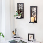 Black Gothic Wall Candle Sconces Set of 2 with Real Glass Mirror - Image 4