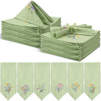 Tioncy 12 Pcs 12 Pack 18" Wildflower Embroidered Cloth Napkins, Sage Green by Tioncy