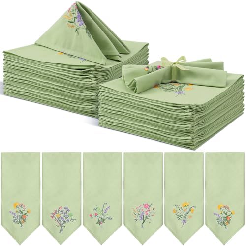 Tioncy 12 Pcs 12 Pack 18" Wildflower Embroidered Cloth Napkins, Sage Green by Tioncy