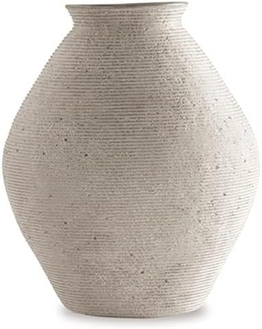 Signature Design by Ashley 12-Inch Ribbed Resin Decorative Vase, Tan Finish by Unknown