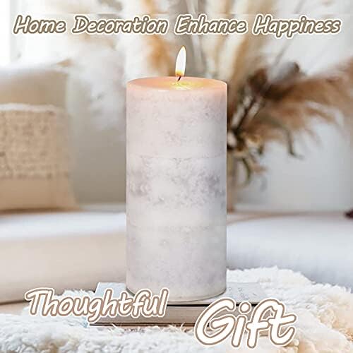 3x6 inch Pillar Candles Cozy Cotton Scented Set of 3 Gray White Layered Mottled Aromatherapy Candles for Weddings Home Wall Shelf Decorations Yoga Spa Dinner Table - Image 4