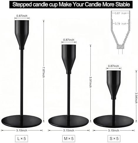 Black Candlestick Holders, Metal Taper Candle Holders,Bulk Set of 15 - Image 2