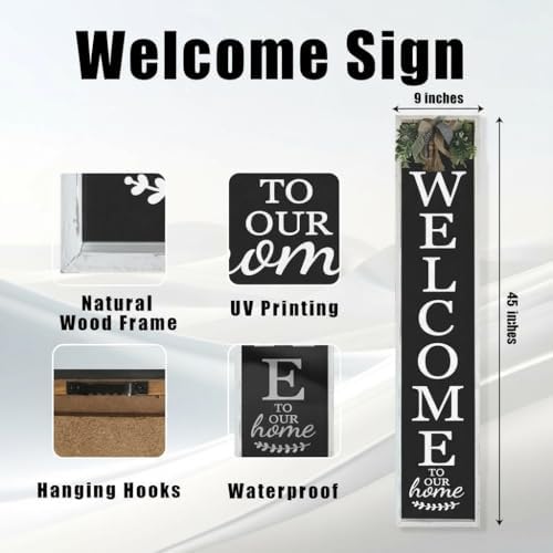 Welcome Sign for Front Porch, 45"×9" Welcome to Our Home Sign Strength Durability, Outdoor Welcome Sign Wooden Frame Weight Light for Farmhouse Wall Hanging Decoration (White) - Image 2