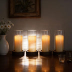 Ronasip Set of 4 Hurricane Candle Holders - 4.6x7.8 Inch Rustic Wooden Base with Glass Cylinder, Brown Pillar Candle Holders for Wedding Centerpieces, Home Decor, Table & Mantel Decorations - Image 4