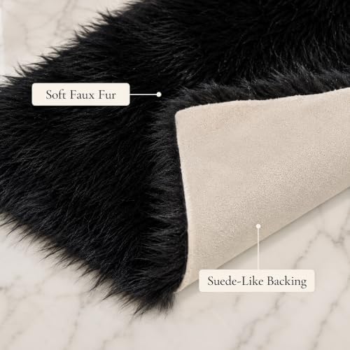Black Faux Fur Table Runner Christmas Table Decor 11.8 x 59.0 Inch - Image 3