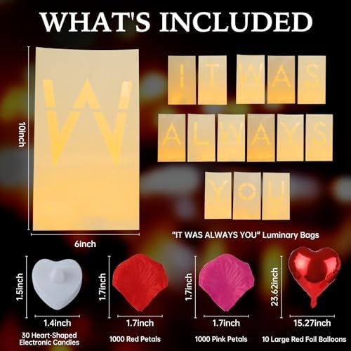 It Was Always You Decorations – Romantic Decoration Kit with Light Up Letters, 30 Tea Light Candles, 2000 Rose Petals, 10 Balloons – Luminary Bags for Anniversary Surprise - Image 7