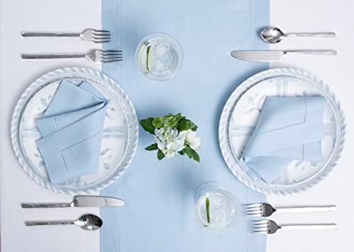 Solino Home 100% Linen Table Runner Sky Blue, Classic Hemstitch 14 x 132 in - Image 3