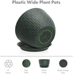 Meowell 12/10/9 inch Large Plant Pots, 3 Pack Wide Flower Pots for Outdoor Indoor Plants, Water Ripples Plastic Planters with Drainage Holes and Saucers for Garden House, Black with Green Speckles - Image 4