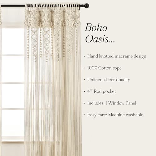 Lush Decor Boho Macrame Textured Cotton Window Curtain Panel Single 40" W x 63" L Neutral - Macrame Curtains for Windows, Room Divider, Boho Wall Decor - Image 6