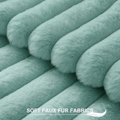 Pallene Faux Fur Decorative Throw Pillow Covers 12x20 Set of 2, Aqua - Image 2