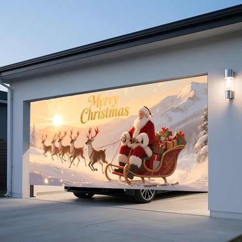 Christmas Garage Door Banner Cover – Santa Claus Sleigh & Reindeer Outdoor Holiday Mural, Large Waterproof Reusable Xmas Garage Decoration Backdrop for Party Décor,16 x 7ft/4.8 x 2.1m - Image 6
