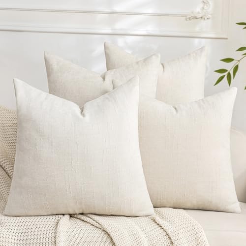 Set of 4 Soft Textured Decorative Throw Pillow Covers 20x20 Inch Cozy Farmhouse Cushion Cover Square Accent Pillow Cases for Bed Couch Sofa Living Room, Cream White by Cozoomy