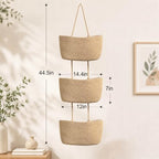 3-Tier Over the Door Hanging Basket, Cotton Rope Woven Decorative Hanging Storage, Large Wall Basket for Nursery Bedroom, Foldable Height Adjustable Organizer, Jute Color (Large(14.8"L×7.1"H)) - Image 2
