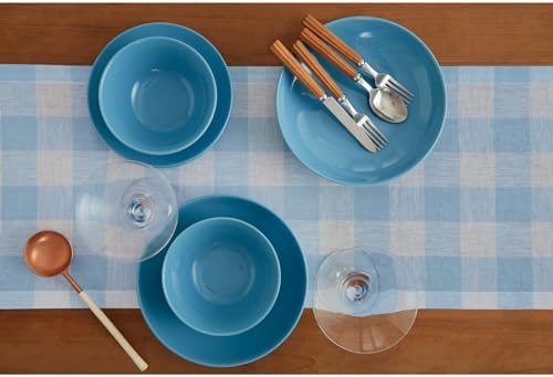 Solino Home 100% Pure Linen Table Runner Blue, Buffalo Check 14 x 144 in - Image 3