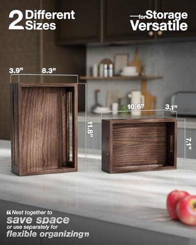 Set of 2 Wooden Countertop Baskets with Sturdy Wire Mesh & Handles - Image 2