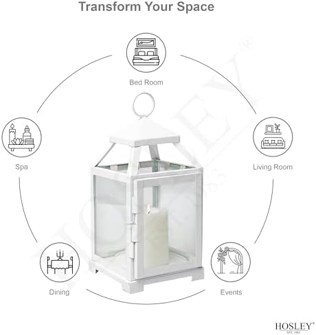 Hosley 12 Inch High Clear Glass and Iron White Classic Style Lantern Ideal Gift for Weddings Bridals Special Occasions Parties Aromatherapy and Spa Settings - Image 5
