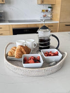 KOUBOO La Jolla Rattan Serving Tray with Handles, White, Ottoman Tray - Image 2