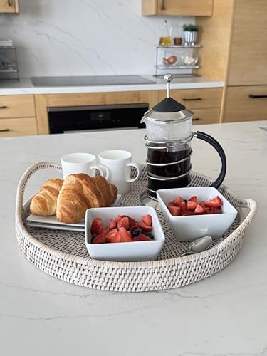 KOUBOO La Jolla Rattan Serving Tray with Handles, White, Ottoman Tray - Image 2