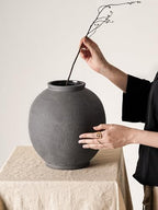 Ceramic Rustic Vase, 10.8 Inch Farmhouse Minimalist Tall Flower Vase for Table, Living Room, Home Decor, Bathroom, Holiday, Wedding, Set of 1,Sandstone Dark Grey - Image 6