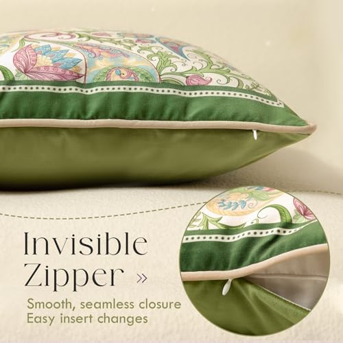 Vintage Green Floral Pillow Cover 18x18, Paisley - Image 5