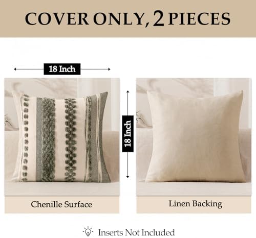 ANRODUO Boho Decorative Pillow Covers 20x20 Inch Gray Stripe 2 Pack of 2 - Image 4