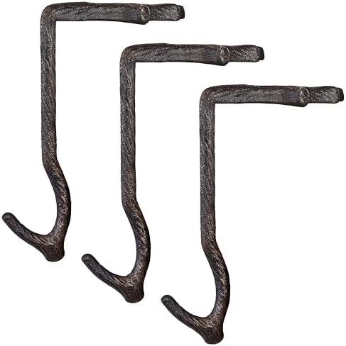 Lulu Decor,100% Cast Iron 10" Stocking Holder for Mantle Holds Up to 9 lbs Low Profile Design with Rubber Grip Ideal for Christmas Stockings Garland Holder Simple Natural Branch Shape (Set of 3) by LuluDecor