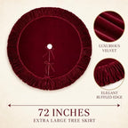 72 Inch Velvet Christmas Vintage Tree Skirt, Burgundy - Image 2