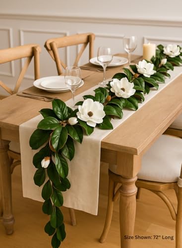Serene Spaces Living Artificial Magnolia Leaf Garland and Wreath, Ideal to Hang at Wedding, Store Display, Window Sill, Fall Decor, Holiday Décor (72" Magnolia Garland with White Blooms - 2pcs) - Image 3