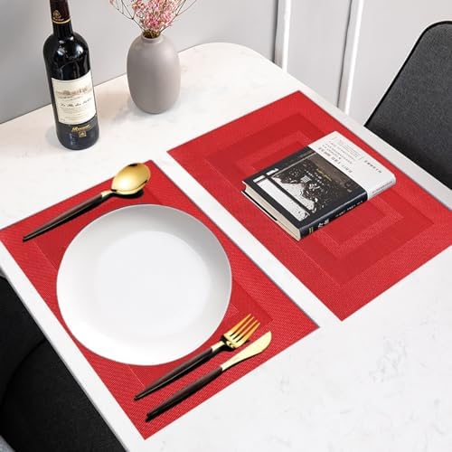 PIGCHCY Vinyl Placemats Set of 12 Washable Durable Kitchen Easy to Clean Plastic Placemats for Dining Table (Passionate Red) - Image 4