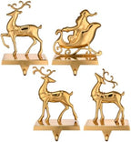 Antique Gold Reindeer & Sleigh Stocking Holder Set for Mantle Set of 4,Deer Stocking Hangers for Firepiece,Christmas Decorations Mantel Hanger for Stocking/Garland (Retro Gold) - Image 7