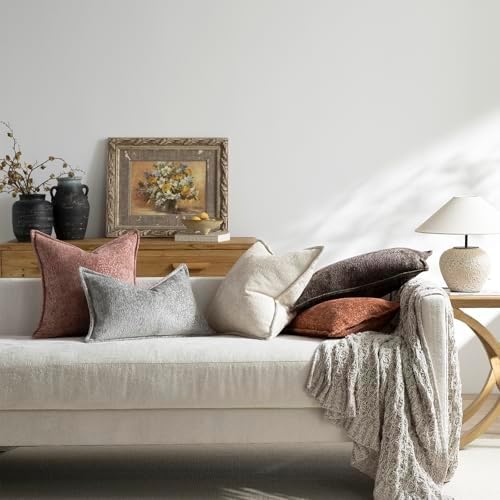 DEZENE Pack of 2 Dusty Pink Decorative Throw Pillow Covers 22x22 Cozy Soft Chenille Accent Vintage Square Couch Pillow Covers for Home Decor Bed Sofa Living Room - Image 7