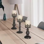 BANOMII Distressed Black Candle Holders for Pillar Candles Set of 3, Vintage Crown Candle Stands for Table Centerpiece Decor, Tall Antique Metal Candle Holder Set for Fireplace Decoration, Ideal Gift - Image 6