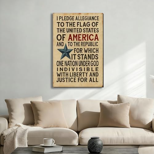 Ship Next Day - Framed American Flag Canvas Wall Art, Patriotic USA Typography Pledge of Allegiance Print, Vintage Farmhouse Home Decor Painting for Office, Living Room, Bedroom - Image 2
