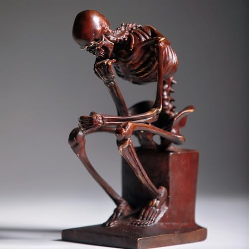 Bronze Skeleton Thinker Sculpture, Halloween Skull Art Decoration, Abstract Home Decor Statue Skeleton Thinker Bronze Statues Sculptures Home Decor Skeleton Decor Grim Reaper by howCat