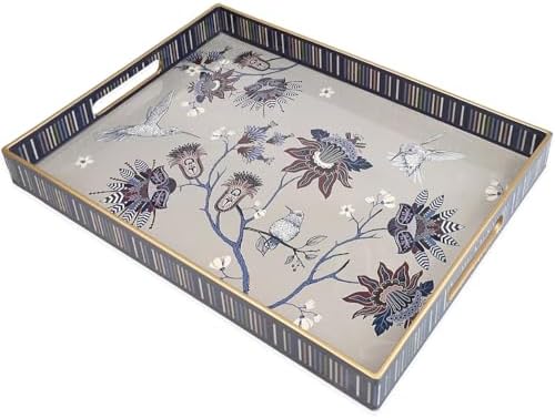 Rectangle Plastic Serving Tray with Handles, Elegant Decorative Tray for Coffee Table, Ottoman, Living Room, Kitchen, Outdoor Use. 12"*16"*1.6" A by Omuriko