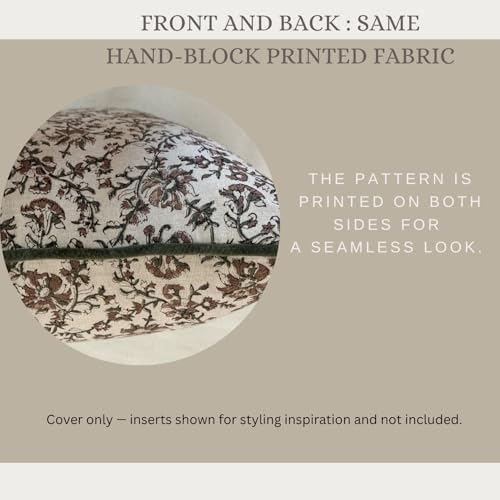 Palm & Loom 100% Cotton Linen Cushion Cover - Aira Decorative Throw Pillow Case with Moss Green & Brown with Piping - Modern Traditional Living Room, Bedroom Pillow Cover (Kavi, 20" x 20" (Pack of 1)) - Image 5