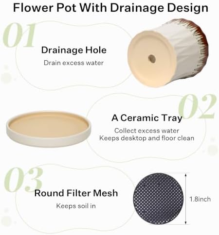 10 Inch Ceramic Planters with Drainage Hole and Saucer,Indoor Outdoor Large Flower Pots, Garden Pot for Plant Lovers (Drip White) - Image 4