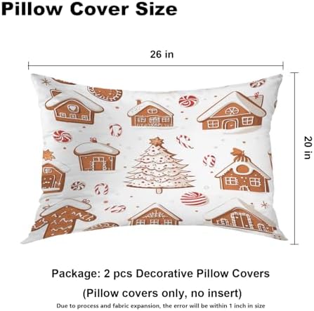Batmerry Christmas Baking Pattern Pillowcases, Gingerbread Houses Tree Candy Cane Decorative Bed Pillow Cover with Hidden Zipper Soft Blended for Hair and Skin 20X26 in - Image 5