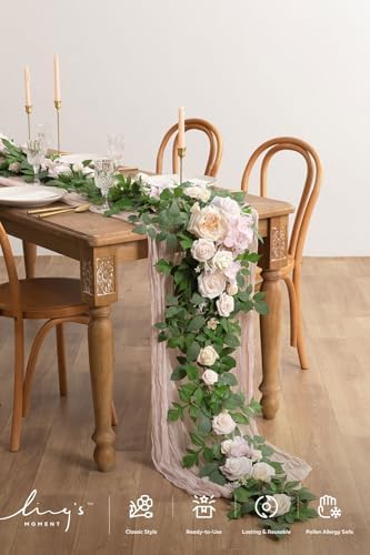 Ling's Moment 6FT Eucalyptus & Rose Flower Garland, Cream - Image 2
