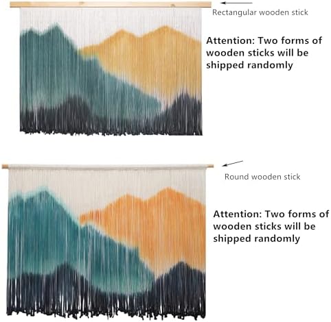 laddawan Extra Large Boho Wall Decor For Bedroom Macrame Wall Hanging Dip-Dyed Tapestry Modern Wooden Home Wall Art For Living room (Yellow) - Image 6