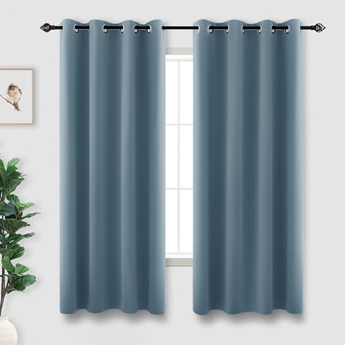 KOUFALL 52x63 Inch Length Stone Blue Blackout Curtains for Living Room by KOUFALL