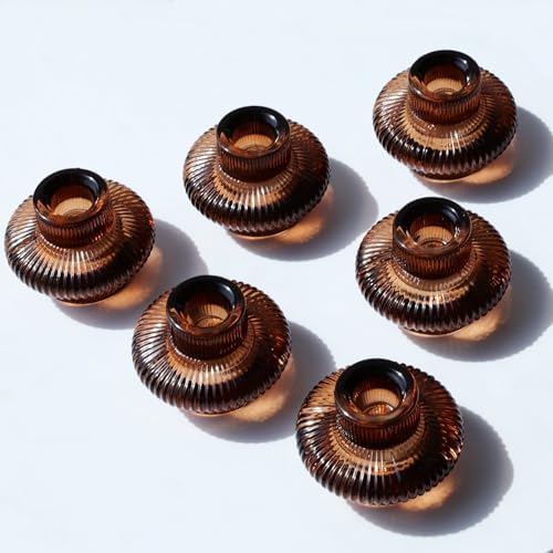 VOHO 6pcs Brown Candlestick Holders, Fall Amber Candle Sticks Holder Decor by VOHO