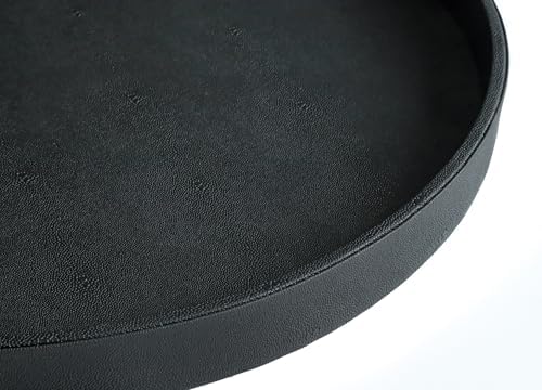 HofferRuffer Large Round Serving Tray 24'', Elegant Faux Leather Circle Ottoman Table Tray, Serve Tea Coffee Breakfast in Bedroom Living Room Kitchen (Classic Black) - Image 3