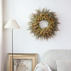 26" Artificial Fall Eucalyptus & Ferns Wreath for Front Door (Green Orange) - Image 5